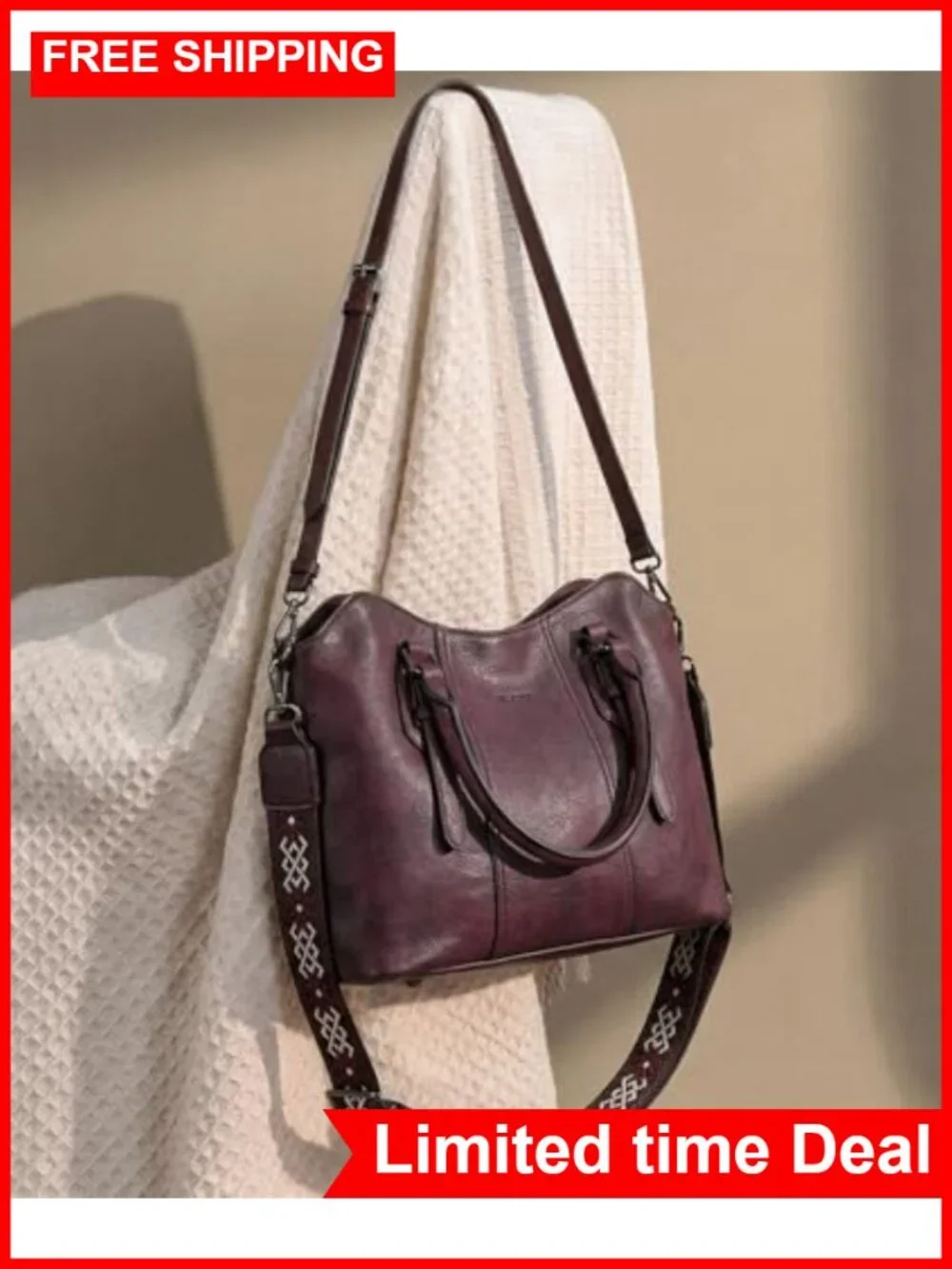 Vegan Leather Convertible Hobo Satchel Purse with Top Handles and Crossbody